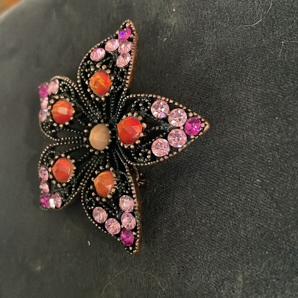 Vintage copper tone Elegant Floral Brooch with Pink and Orange Accents - Picture 2 of 5